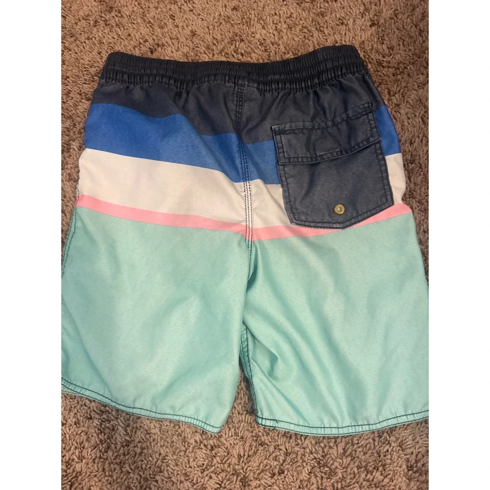 Old Navy Boys Swim Trunks Bundle Size 10-12 Blue Striped Board Shorts Beach 2 Pc